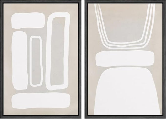 SIGNWIN Framed Canvas Print Wall Art Set Retro 1960s Geometric Figure Collage Abstract Shape Cozy Neutral Modern Art Decorative Nordic Multicolor for Living Room, Bedroom, Office - 24"x36"x2 Black