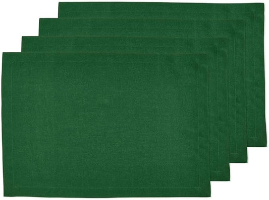 Solino Home Linen Cloth Placemats Set of 4 - 100% Pure Linen Pine Green Placemats 14 x 19 Inch for Christmas, New Year - Fete