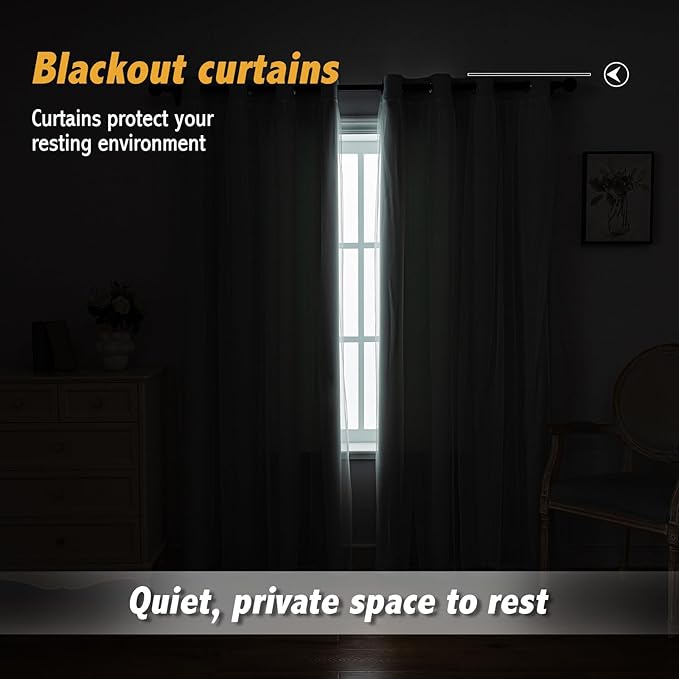 Anytime Home Curtains Blackout and Sheer Layered Solid Window Curtain Panel Pair with Grommet Top, 52Wx95L,Light Blue