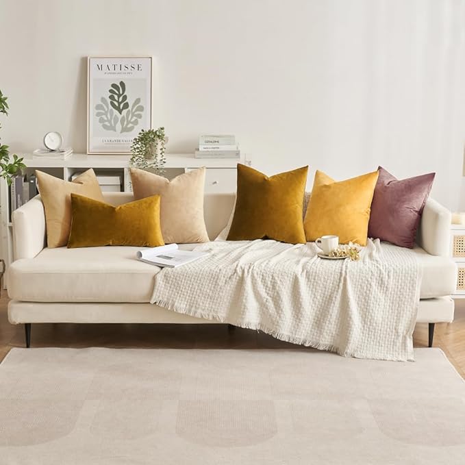 MIULEE Pack of 2 Mustard Yellow Pillow Covers 12x20 Inch Decorative Velvet Throw Pillow Covers Modern Soft Couch Throw Pillows Farmhouse Home Decor for Fall Sofa Bedroom Living Room
