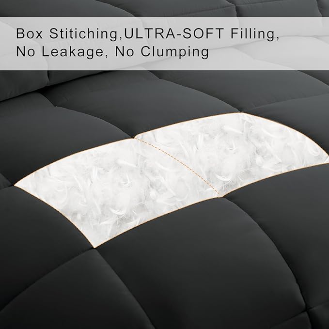 COHOME Quilted California King Size Comforter - All-Season Down Alternative Duvet Insert - Luxury Hotel Soft Breathable Dark Grey Comforter with Anti-Clump Tech & 8 Tabs - Reversible（96"x104"）