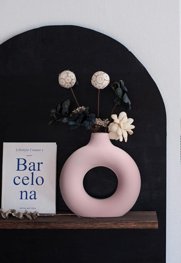 2-Pack Light Pink Ceramic Vase for Modern Home Decor, Round Matte Pampas Flower Vases Minimalist Nordic Boho Ins Style for Wedding Dinner Table Party Living Room Office Bedroom, Vase Decorative