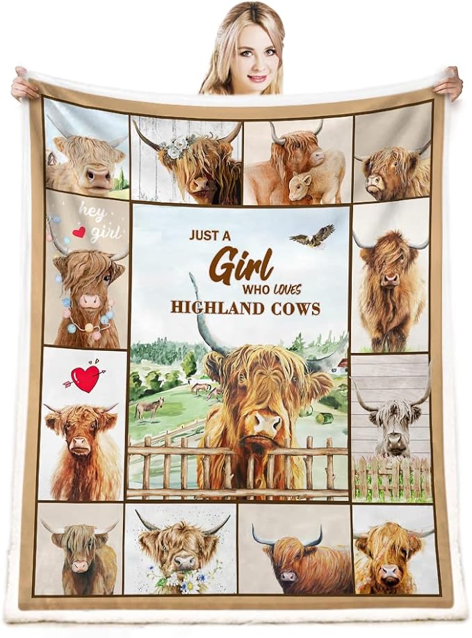 Highland Cow Throw Blanket, Scottish Gifts for Women & Girls, 60" x 80"