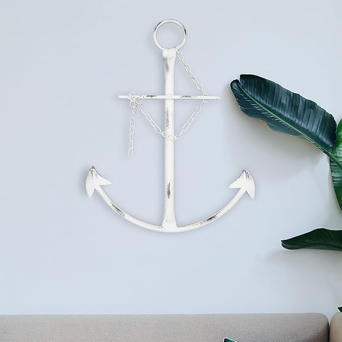 Nautical Anchor Art, Vintage Metal Anchor With Chain, 13in Decor for Bedroom, Living Room, Dorm