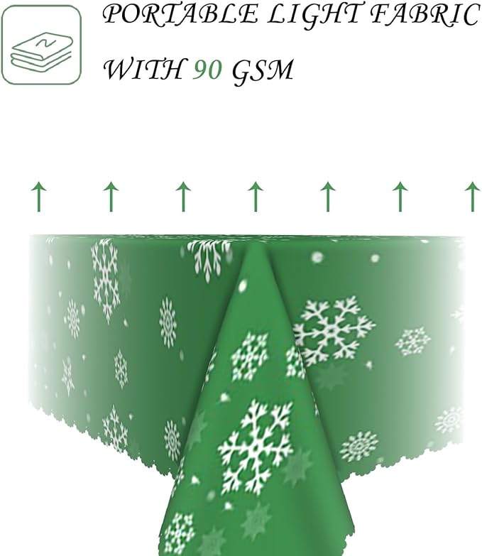 60x120 Inch Christmas Theme Rectangle Tablecloth Winter Snow Snowflake Green Table Cloth Washable Durable Table Cover for Kitchen Dining Home Banquet Xmas Party Decor