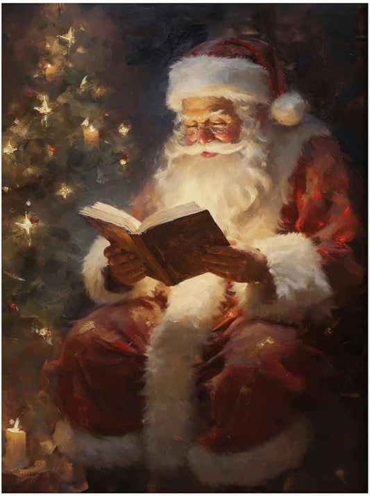 Vintage Christmas Santa Reading Book Wall Art Print,Santa Reading the Bible Oil Painting,Christmas Cottagecore Decor,Dark Academia,Winter Print