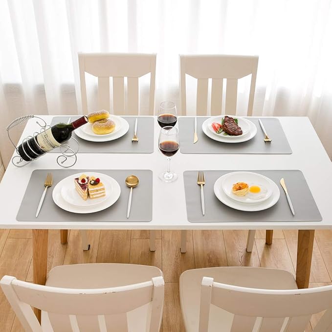 DOLOPL Faux Leather Placemats Set of 6, Heat Resistant Table mats - Anti Slip Table Place Mats, Washable Wipeable Outdoor Placemats for Kitchen Dining Room Table Decorations, Light Gray