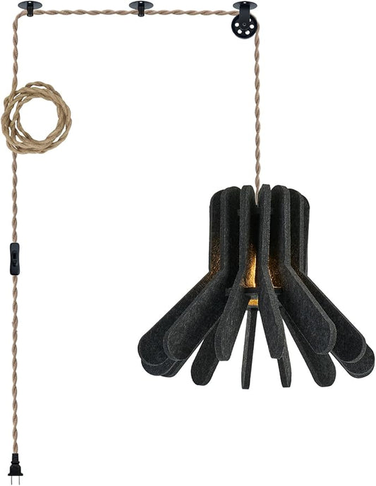 Pendant Light with Felt Lampshade, Modern Hanging Lamp Fixture, DIY Acoustic Plug-in Pendant Light for Kitchen Island, Living Room, Dining Room, Bedroom, Office (D13.7"x10.2")