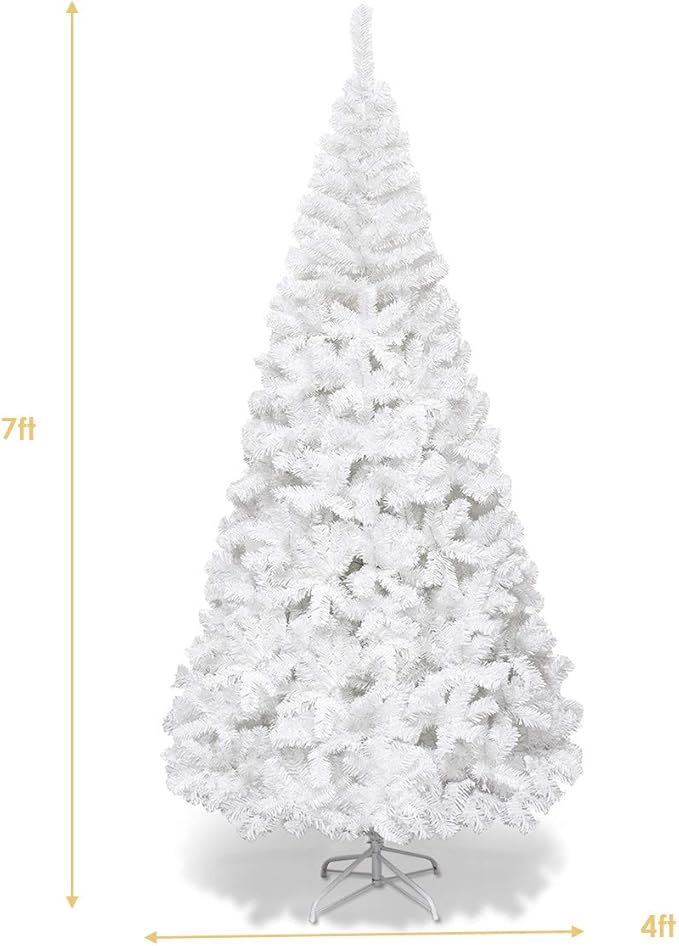 GOFLAME 7FT Artificial White Christmas Tree Home Holiday Décor, Metal Stand PVC Material 950 Branches Indoor Decoration, Easy Assembly