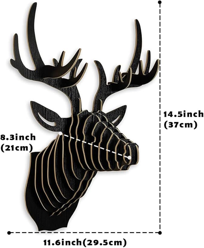 Hooshing Deer Head Wall Decor Black Antlers Trophy Sculpture DIY 3D Puzzle Wall Decoration for Living Room Office