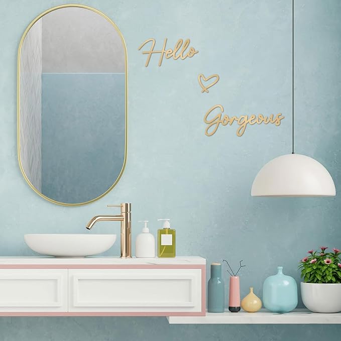 Hello Gorgeous Metal Wall Art Decor Gold Modern Hello Gorgeous Signs Farmhouse Metal Wall Art Hanging Decoration for Bathroom Living Room Bedroom Office Hotel Home Wall Decoration (Gold)