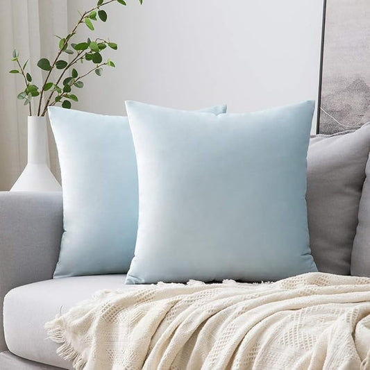 MIULEE Pack of 2 Velvet Pillow Covers Decorative Square Pillowcase Soft Solid Cushion Case for Spring Sofa Bedroom Car 20x20 Inch Baby Blue