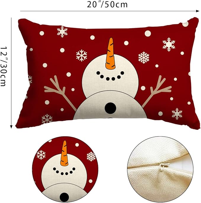 Christmas Pillow Covers 12x20 Snowman Snowflake Merry Christmas Holiday Party Throw Pillow Cover Decorations Pillows Decorative for Sofa Winter Home Decor