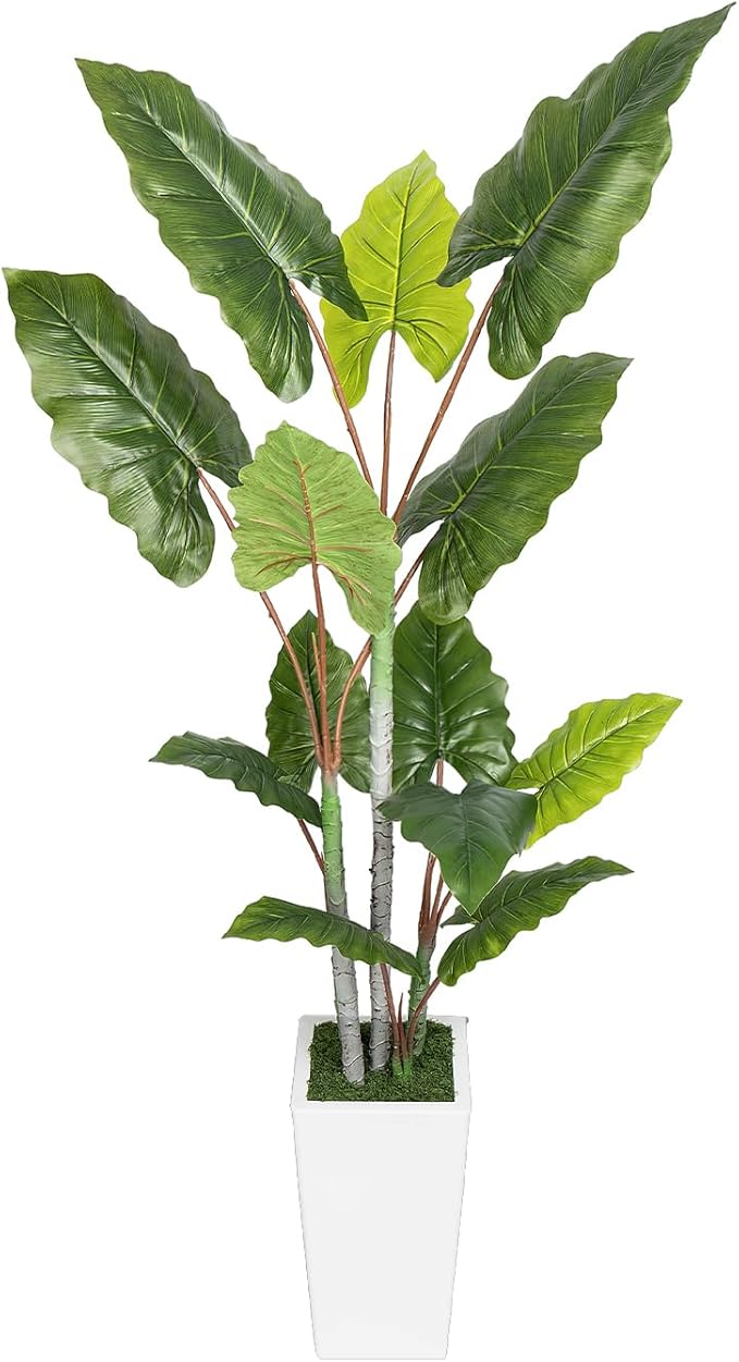 Artificial Plant Indoor 5.5FT - Fake Tree with White Tall Planter - Faux Silk Plants Tall Fake Floor Plant in Pot - Artificial Trees for Home Office Living Room Decor Indoor