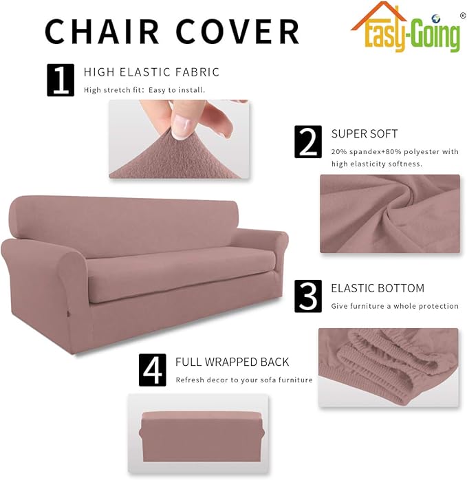 Easy-Going 2 Pieces Microfiber Stretch Sofa Slipcover – Spandex Soft Fitted Sofa Couch Cover, Washable Furniture Protector with Elastic Bottom Kids,Pet (Oversized Sofa, Pink)
