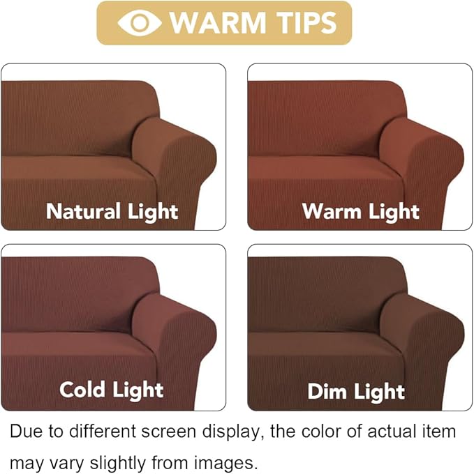 H.VERSAILTEX Stretch Sofa Covers for 3 Cushion Couch Covers Sofa Slipcovers for Living Room Feature Thick Checked Jacquard Fabric with Elastic Bottom, Sofa Large - Caramel