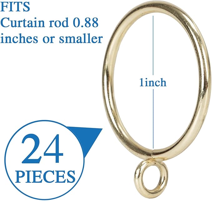 Curtain Rings with Eyelets Metal Eyelet Drapery Rings Inner Diameter 1Inch Curtain Rings for Hanging Pinch Pleat Curtain Pin Drape Hooks Gold Zocang