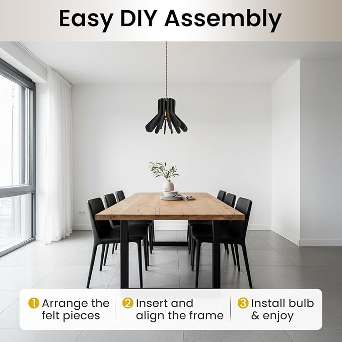 Pendant Light with Felt Lampshade, Modern Hanging Lamp Fixture, DIY Acoustic Plug-in Pendant Light for Kitchen Island, Living Room, Dining Room, Bedroom, Office (D13.7"x10.2")