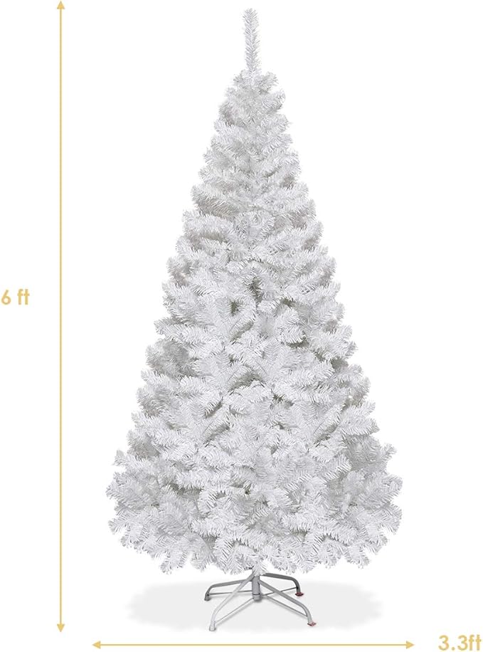 GOFLAME 6FT Artificial White Christmas Tree Home Holiday Décor, Metal Stand PVC Material 650 Branches Indoor Decoration, Easy Assembly