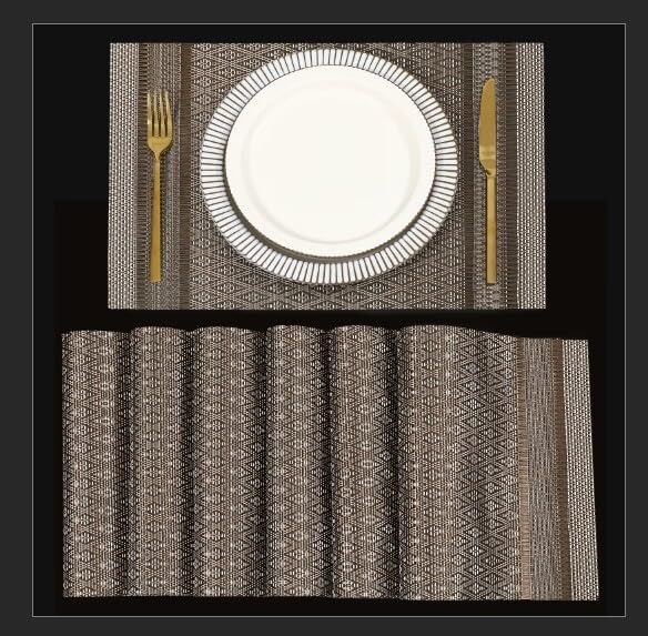 FAVE Placemats Set of 6 Brown Placemat Woven with Silver Thread Vinyl Placemats Heat Resistant Table Mats Set of 6 High Texture Place Mats for Kitchen Table(Brown)