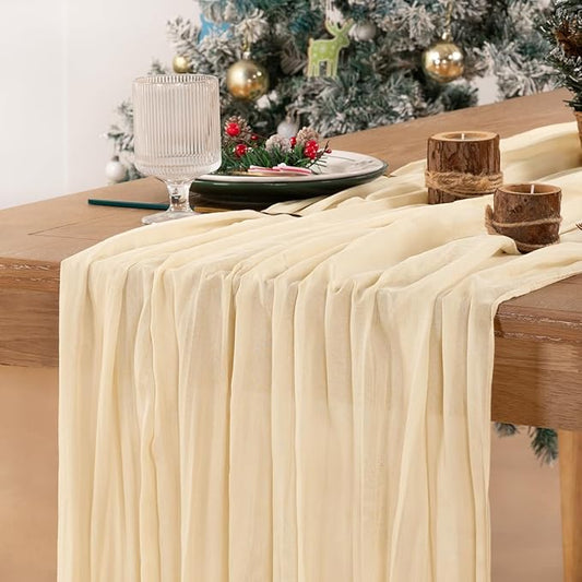 MLMC Beige Cheesecloth Table Runner 10ft Cream Rustic Gauze Cheese Cloth Table Runner 35x120 Inches Sheer Cloth Centerpiece for Wedding Baby Bridal Shower Christmas Home Decor