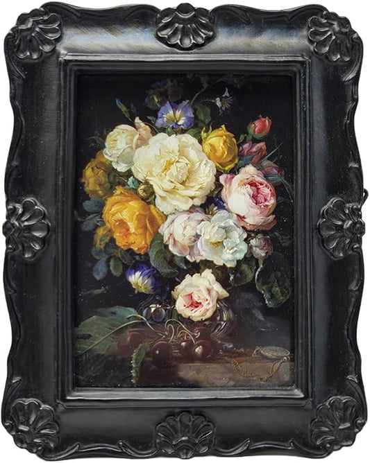 SYLVIA'S SHOP 2.5x3.5 Small Vintage Picture Frame, Mini Antique Black Ornate Photo Frame, for Tabletop and Wall Display, Decorative Floral Design Retro Home Decor, Photo Gallery Art