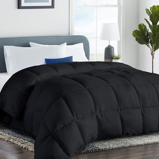 COHOME Quilted Full Size Comforter - All-Season Down Alternative Duvet Insert - Luxury Hotel Soft Breathable Black Comforter with Anti-Clump Tech & 8 Tabs- Reversible - Gift for Women & Men （82"x86"）