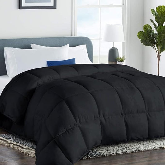 COHOME Quilted Oversized Queen Size Comforter - All-Season Down Alternative Duvet Insert - Luxury Hotel Soft Breathable Black Comforter with Anti-Clump Tech & 8 Tabs- Reversible（98"x98"）