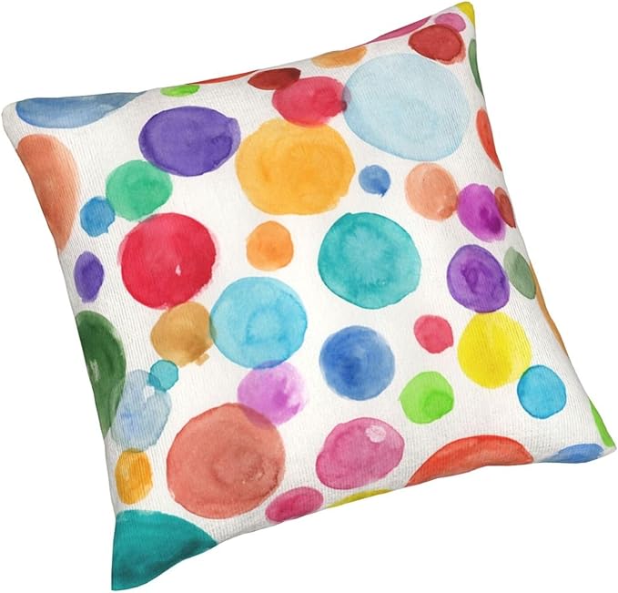 Colorful Polka Dot Pillow Covers 20x20 Inch Set of 2 Rainbow Colorful Circles Throw Pillow Cover Watercolor Circles Square Pillowcase Cushion Cases for Home Couch Bed Sofa