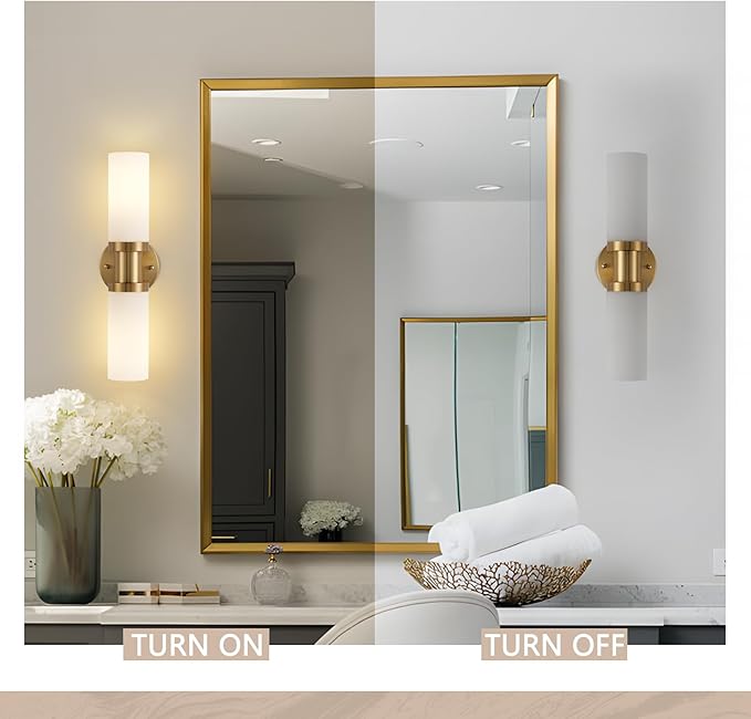 Brushed Gold Wall Sconces, 17.5 inch Modern Wall Sconces Lighting with Milk White Glass Shade, Gold Vanity Light Wall Lamp for Mirror Bathroom Kitchen Living Room