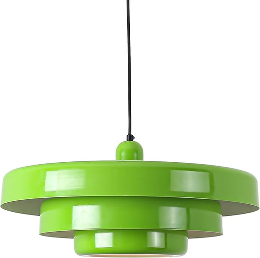 Modern Large Pendant Light Fixture, 17.7 inch Vintage Green Ceiling Hanging Lamp with 3-Layer Metal Shade, Height Adjustable, Mid Century Chandelier for Kitchen Island Lighting,Dining Room
