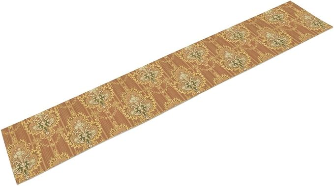 Damask Table Runner, Floral Victorian Antique Motifs Pattern Inspired Tile Table Runner for Kitchen Dining Weddings Party Decor 13x108in