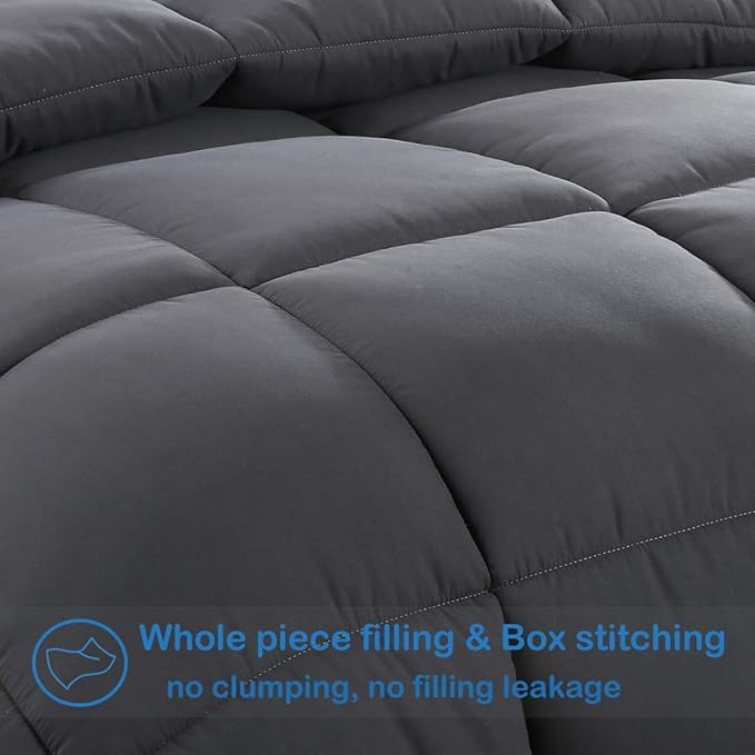 EASELAND Twin XL Down Alternative Comforter - Quilted Duvet Insert for All Seasons, Soft Lightweight with Corner Tabs, Summer Winter Warm Bedding, Dark Grey 68×92 Inches