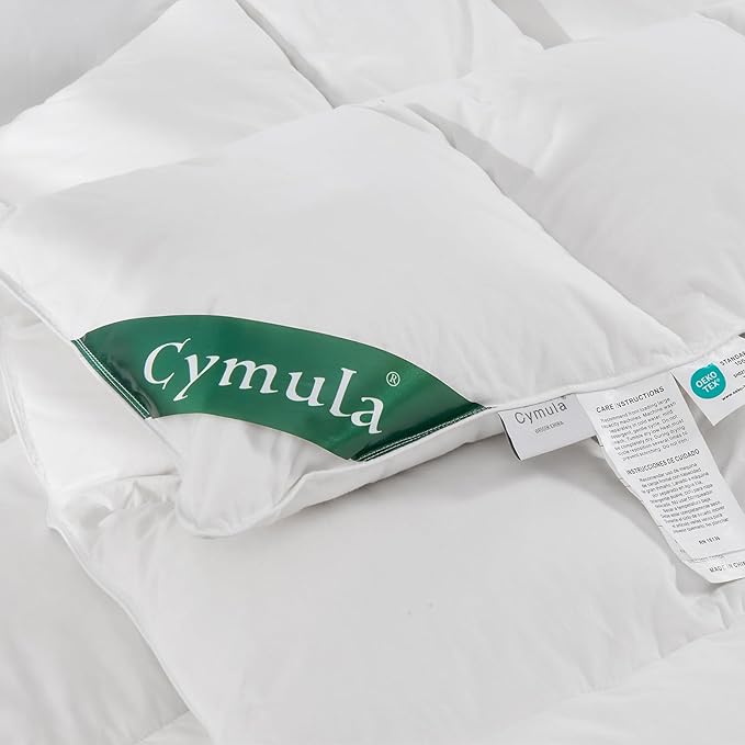 CYMULA King Size Feather Down Comforter - All Season White Duvet Insert, Lightweight Box Stitched, Fluffy Breathable, Ultra Soft Quiet Hotel Style with 8 Tabs(90" x 106")