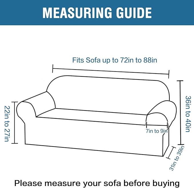 H.VERSAILTEX Stretch Sofa Covers for 3 Cushion Couch Covers Sofa Slipcovers for Living Room Feature Thick Checked Jacquard Fabric with Elastic Bottom, Sofa Large - Sand