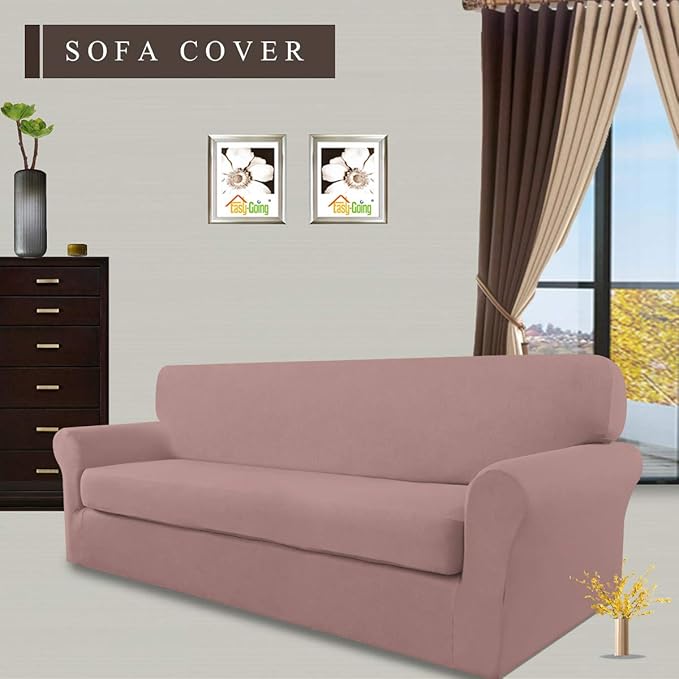 Easy-Going 2 Pieces Microfiber Stretch Sofa Slipcover – Spandex Soft Fitted Sofa Couch Cover, Washable Furniture Protector with Elastic Bottom Kids,Pet (Oversized Sofa, Pink)