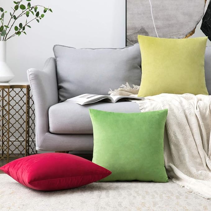 MIULEE Pack of 2 Velvet Pillow Covers Decorative Square Pillowcase Soft Solid Cushion Case for Spring Sofa Bedroom Car 18x18 Inch Lime Green