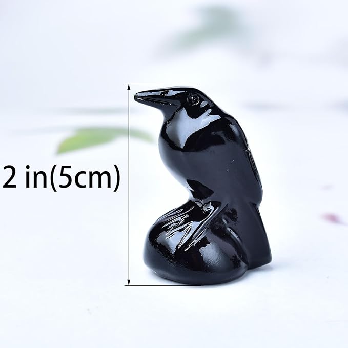 Natural Obsidian Crystal Raven Statue 2" Healing Crystal Handmade Sculpture Lucky Guardian Pocket Statues Reiki Meditation Office Home Decoration Gift