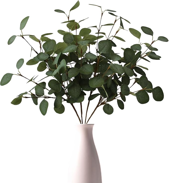 4pcs 24" Realistic Fake Eucalyptus Greenery Stems – Artificial Eucalyptus Leaves, Christmas & Rustic Farmhouse Greenery for Vase Decoration & Home Table Centerpiece