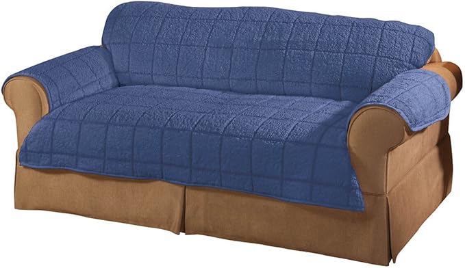 OakRidge Bradley Sherpa Sofa Protector - Slipcover Navy Blue