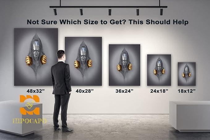 HIPOCAPO 3D Metal Effect Wall Art - Decor Artwork Silver Figure Statue Modern Canvas Painting, Framed Gold for Living Room 12''x18''x1Pcs 3d Art-18