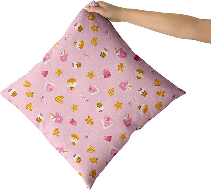 Kawani Pink Christmas Pillow Covers 18X18 in Cute Cupcake Gingerbread Pillowcase Set of 2 Sweet Cake Dessert Xmas Holiday Square Throw Pillow Case Home Decor for Living Room Bedroom Bed Cushion Couch