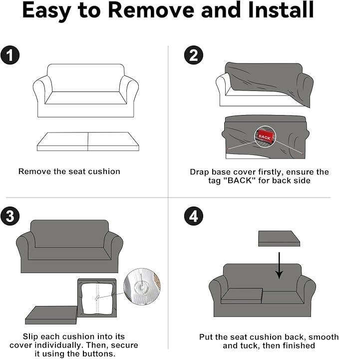 100% WaterproofCouch Cover 3-Piece Set Striped Sofa Slipcovers for 2 Cushion Couch Sofa Covers with TPU Leakproof Bottom Stretch Couch Protector Pet Proof - Sofa(2-Cushion), Gray