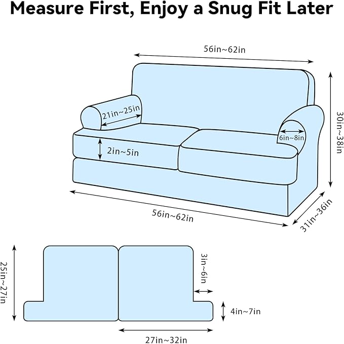 Waterproof Loveseat Cover 3-Piece Set Striped Slipcover for 2 Separate T Cushion Couch - TPU Fabric 2-Seater Sofa Covers Leakproof Couch Protector for Kids, Pets(Loveseat, Coffee)