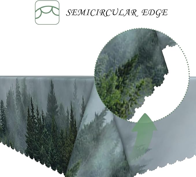 54x108 Inch Nature Rectangular Tablecloth Foggy Mountain Pine Woodland Fairy Table Cloth Waterproof Durable Table Cover for Holiday Picnic Outdoor BBQ Decor