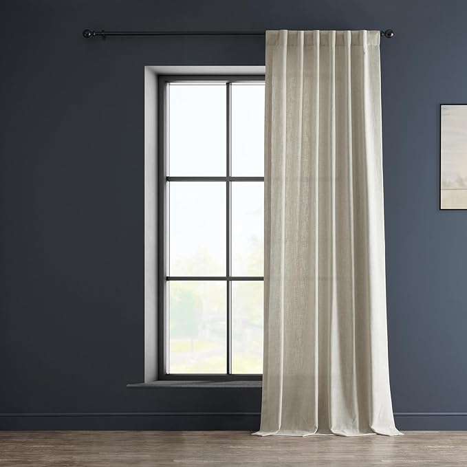 HPD HALF PRICE DRAPES Heavy Faux Linen Light Filtering Curtains for Bedroom 108 Inches Long (1 Panel) - Rod Pocket Curtains for Living Room - Window Curtains Home Decor - 50 X 108, Melted Cream