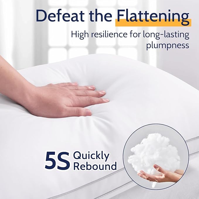 Pillows Queen Size Set of 4, Bed Pillows for Sleeping 4 Pack, Luxury Hotel Quality, Supportive Queen Pillows with Soft Down Alternative for Back Stomach Side Sleepers, Machine Washable