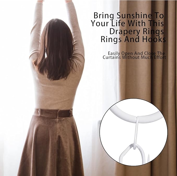60 Pcs Metal Drapery Rings & Curtain Hooks, 30 mm Internal Diameter Hanging Rings for Curtains and Rods (White)