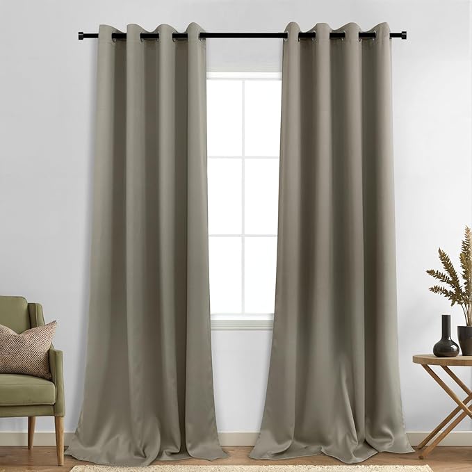 KOUFALL Taupe Grommet Insulated Thermal Room Darkening Blackout Curtains for Living Room 52x108 Inches Long