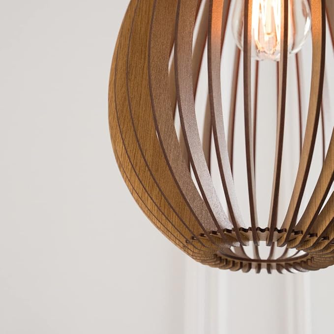DEZAART Wooden Pendant Light Mid-Century Modern – Unique Design for Living Rooms, Kitchens, and Offices